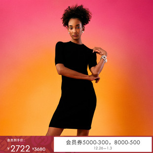 显瘦连衣裙DK4R005 DVF圆领毛衣裙罗纹针织内搭短裙修身 小黑裙