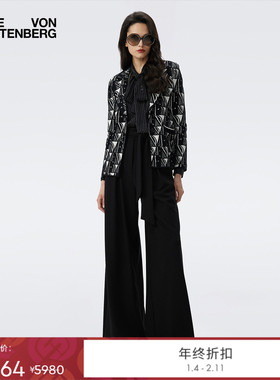 [提花工艺]DVF2025秋冬新款黑白DVF LOGO针织双排扣西服JN3T002