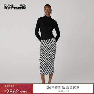 DVF2026早春度假系列黑白锁链粘纤缎织物半裙KM4T001