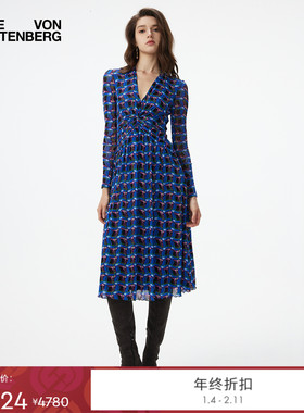 [弹力网纱]DVF2025秋冬新款苏格兰格纹弹力网纱长袖连衣裙DL3T008