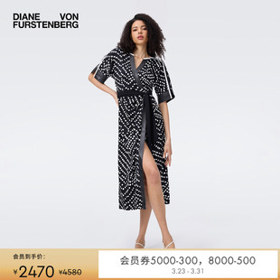 裙黑白波点图案裹身裙连衣裙DW2T007 DVF衬衫 博主同款