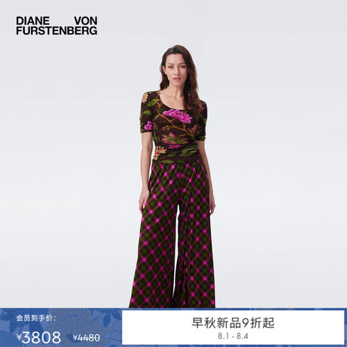 [双面穿]DVF2026早秋新款黑白蜡染波点/复古浆果格纹长裤PL2U004