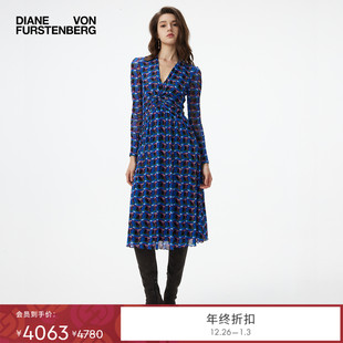 苏格兰格纹弹力网纱长袖 DVF2025秋冬新款 连衣裙DL3T008 弹力网纱