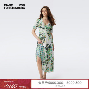 度假茶歇裙植物连衣裙DS1T026 弹力网纱DVF2025新款 双面穿