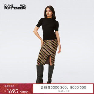 橄榄绿几何针织半裙KN4S001 DVF2025新款 提花工艺