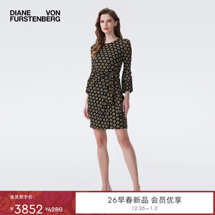 连衣裙DL4T013 DVF2026早春度假系列金色罗盘玫瑰荷叶袖 弹力网纱