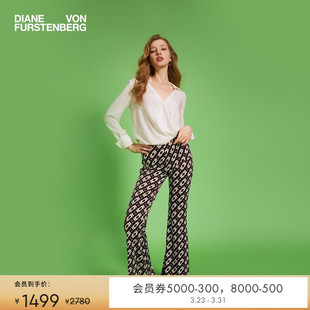 DVF PL1T001 高腰微喇交织锁链摩登针织几何图案通勤长裤