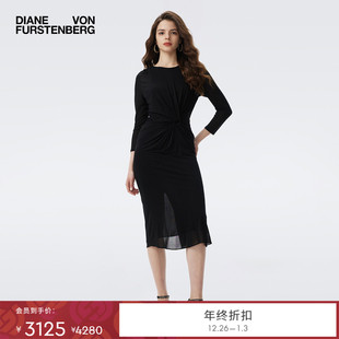 曜石黑薄绉针织长袖 DVF2025秋冬新款 连衣裙DL3T001 小黑裙