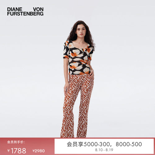 DVF2026春夏新款摩登针织焦糖色迷宫几何图案薄款修身长裤PL1U005