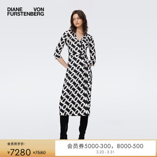 DVF黑白大锁链针织桑蚕丝裹身连衣裙MR40E00 品牌经典 100%真丝