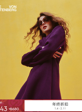 [双面毛呢]DVF2025秋冬新款典雅紫连衣裙式羊毛大衣外套CL3T005