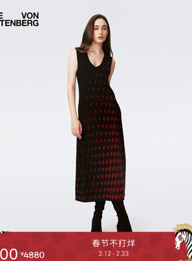 [提花工艺]DVF椭圆领渐变几何图案针织连衣裙DK4S004