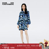 DVF蓝色锁链印花长袖 博主同款 短裙连衣裙DL4R032