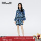 DVF蓝色锁链印花长袖 博主同款 短裙连衣裙DL4R032