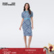 DVF2025秋冬新款 蓝色格网花泡泡袖 连衣裙DS2T016