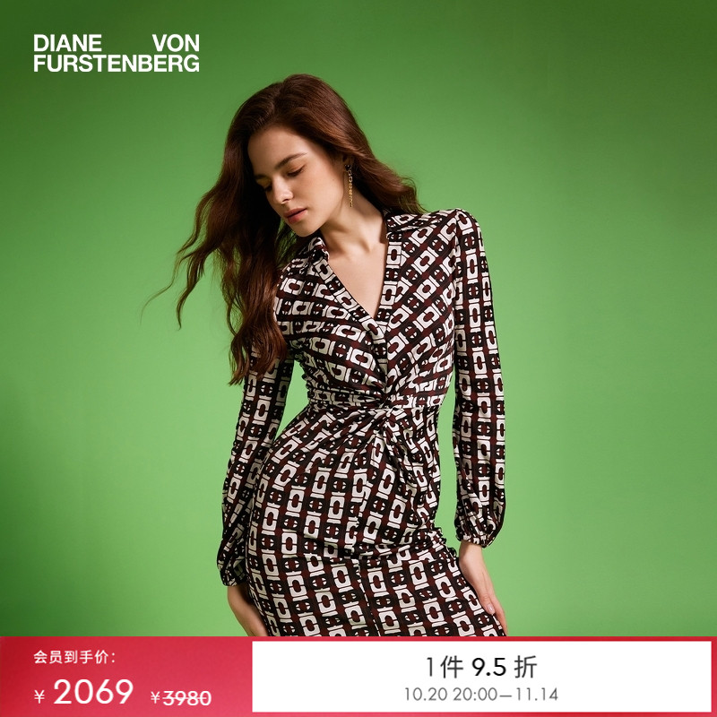 DVFV领长袖短款几何印花连衣裙