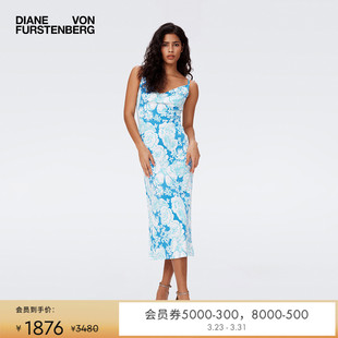 DVF吊带裙蓝白夏花中长裙度假修身 连衣裙DS2S017