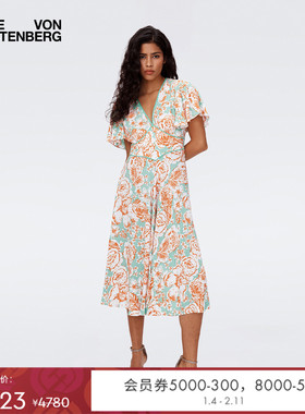 DVF度假荷叶袖茶歇裙连衣裙DS2S040