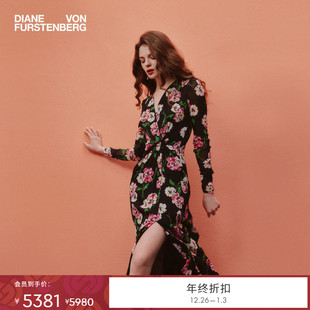 WRAP NEW DVF2025秋冬三色堇花弹力网纱裹身裙DW3T006 弹力网纱