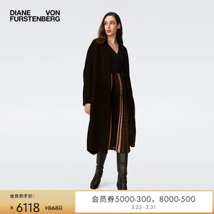 式 开衫 DVF羊毛混纺曜石黑色长款 大衣外套CL3S005 双面毛呢
