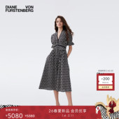 英式 DVF2026春夏新款 黑白水滴V领泡泡袖 蕾丝刺绣棉连衣裙DS1U031