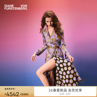 双面印花V领梦幻长袖 DVF2026早春新款 裹身裙DW4T001 双面穿