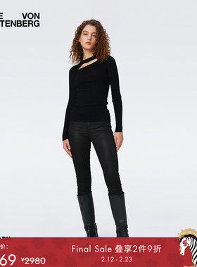 DVF 羊毛混纺挖剪领口黑色套头针织衫WL3S003