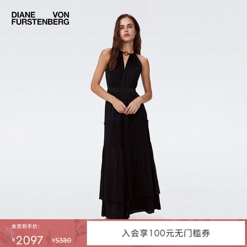 DVF黑色拼接无袖连衣裙
