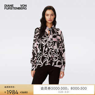 DVF淡粉色梦舞芭蕾图案飘带领长袖 BL4S009 衬衫