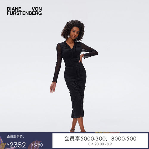 DVF经典黑V领小黑裙连衣裙