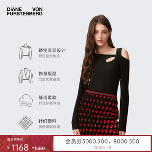 优雅修身 DVF2025新款 金属黑弹力针织上衣BL4S002 金属弹力针织