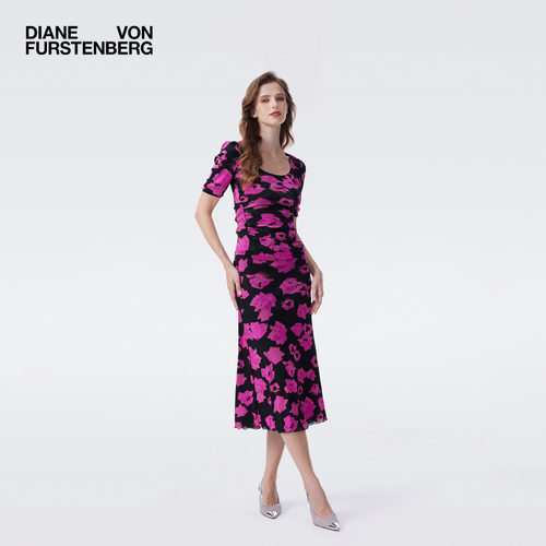 [双面穿]DVF2026春夏新款度假印花弹力网纱上衣半裙套装