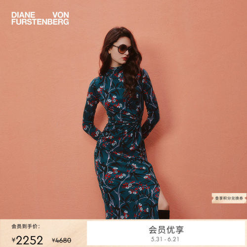 [天丝羊毛]DVF半高领竹林花影图案修身轻薄长袖连衣裙DL3T009