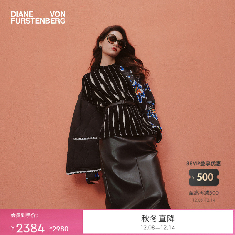 [提花工艺]DVF2025秋冬新款黑米白条纹套头针织毛衣WL3T006