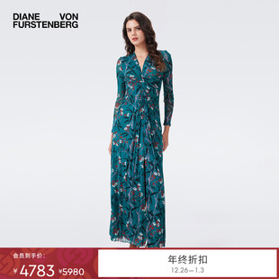 竹林花影腰部扭结长裙GL3T001 DVF2025秋冬新款 弹力网纱