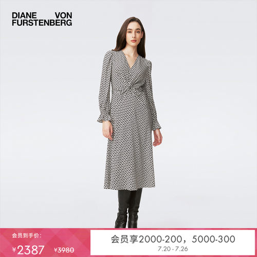DVF荷叶袖茶歇裙爱心图案连衣裙