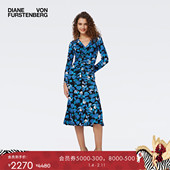 DVF植物印花天丝羊毛长袖 中长款 连衣裙DL4R062