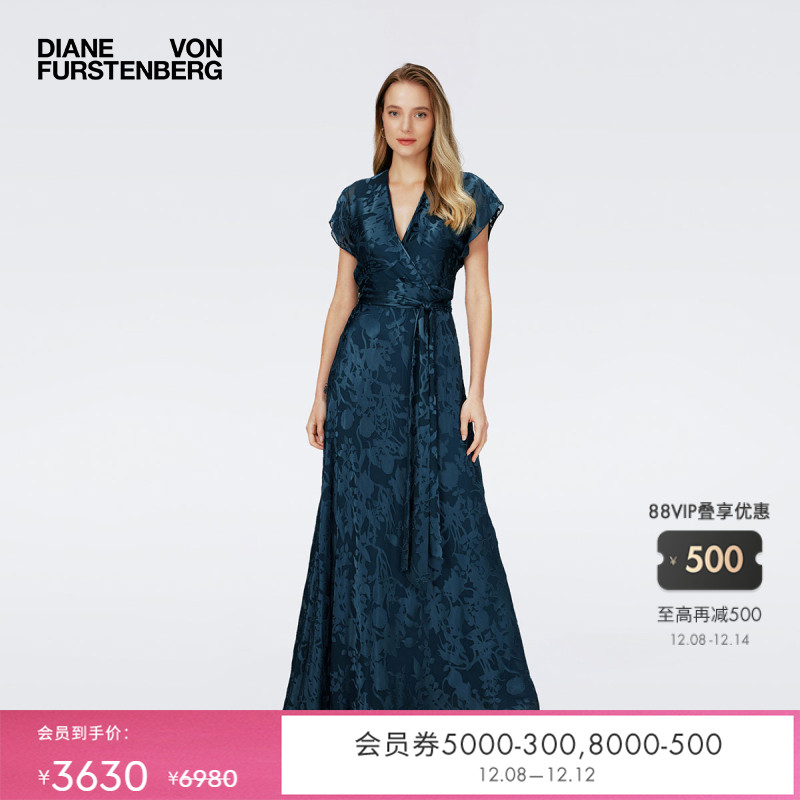 DVF神秘剪影花朵V领裹身连衣裙