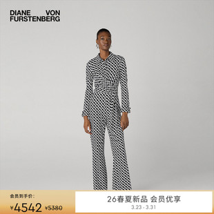 PJ4T001 微喇连体裤 DVF2026早春新款 黑白锁链海文针织通勤风修身