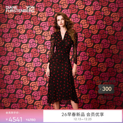 [重工植绒网纱]DVF2026早春新款锁爱红唇弹力网纱裹身裙DW4T007