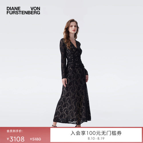 [重工花卉蕾丝]DVF2026春夏新款黑色花卉蕾丝长款连衣裙GL4T003
