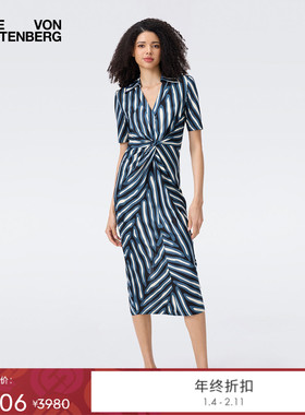 [博主同款]DVF2025秋季新款V领POLO领腰部扭结短袖连衣裙DS2T036