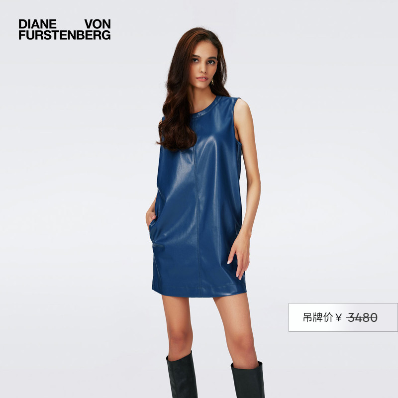 DVF海洋蓝短款无袖连衣裙