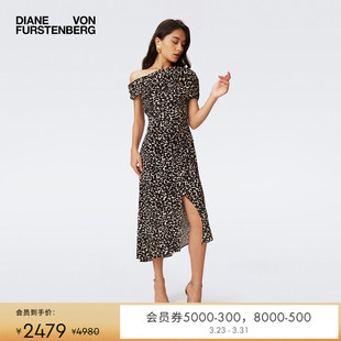 DVF露肩MINI豹纹印花哑光针织中长款 连衣裙DS4S021