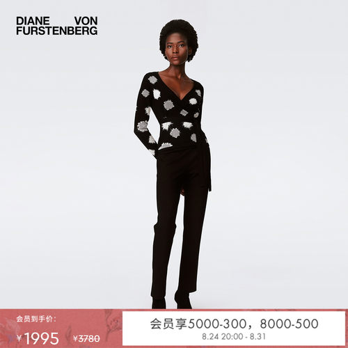 DVF黑白圆点提花针织裹身上衣