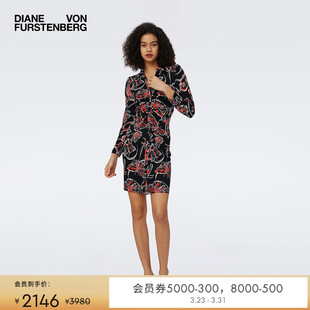 连衣裙DL3S014 哑光针织修身 DVF 黑红蝴蝶印花长袖