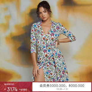 POLO领印花裹身连衣裙DW1S022 DVF 100%真丝