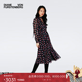 玫瑰印花 DVF茶歇裙V领A字裙摆雪纺连衣裙DL4R040