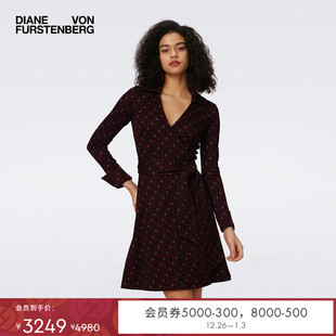 DVF安可拉红POLO领针织提花裹身连衣裙DW3S016