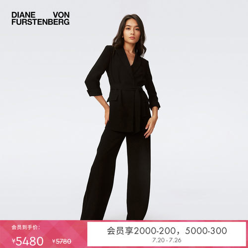 DVF通勤纯色曜石黑裹身西服外套